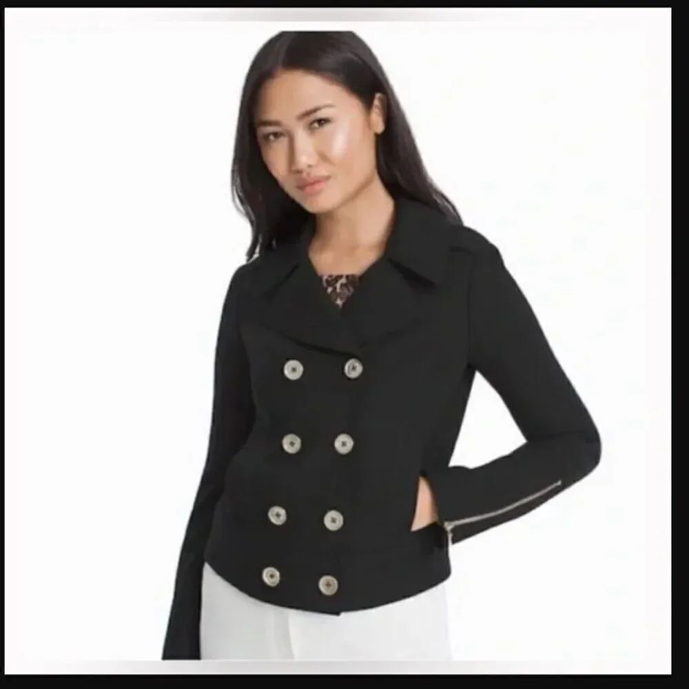 White House Black Market Black Double Breasted Crop Jacket | Size S